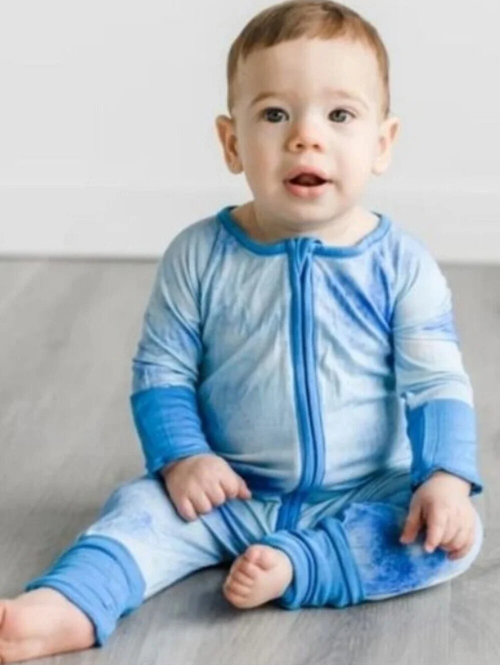 Little Sleepies Zippy Blue Watercolor Convertible Romper/Sleeper